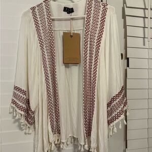 POL White and Red Cardigan